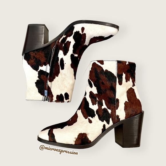 Frye Shoes - RARE Frye Georgia Short Cow Pattern Fur Leather Cowboy Pull On Western AnkleBoot